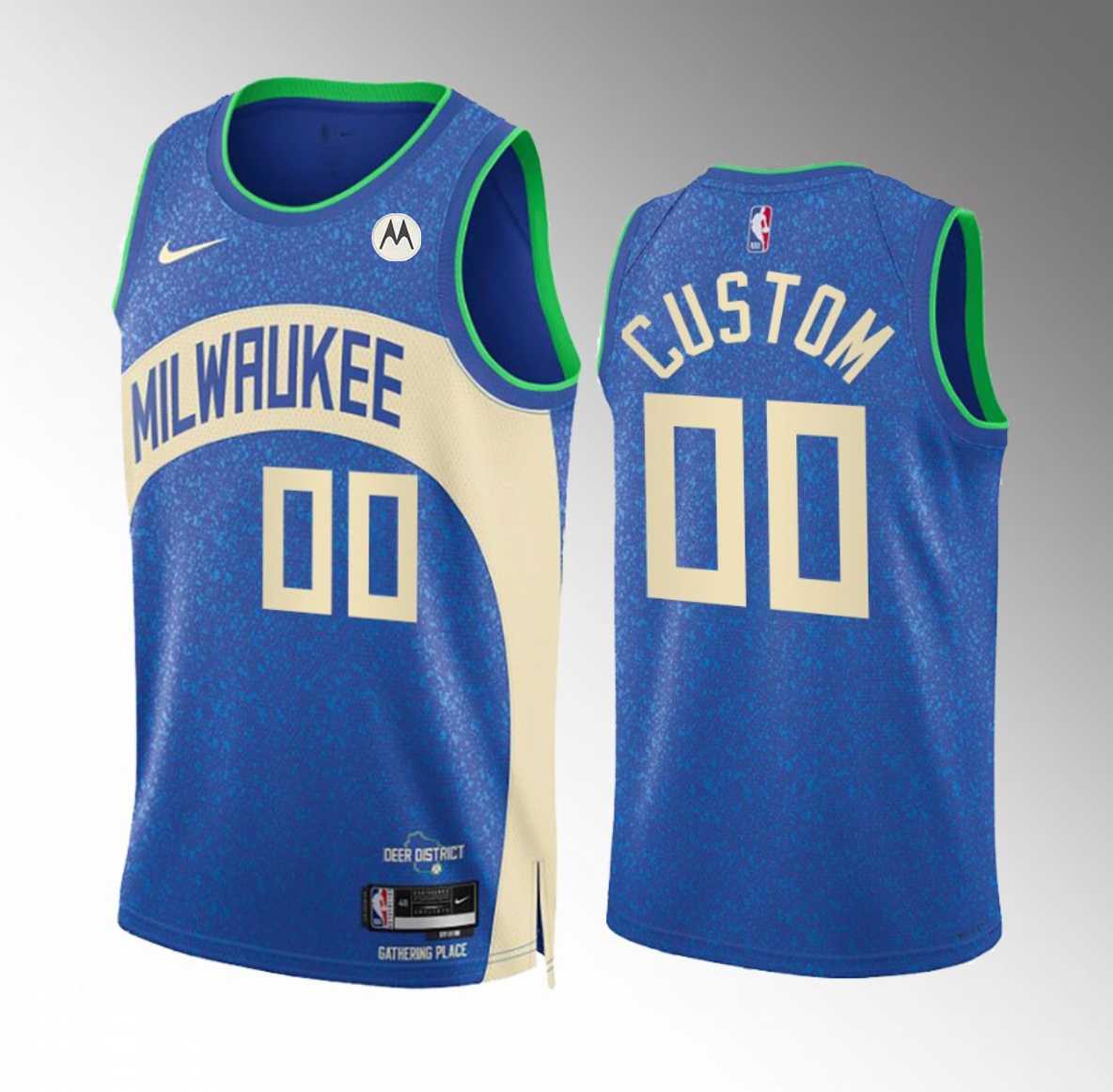 Men%27s Milwaukee Bucks Active Player Custom Blue 2023-24 City Edition Stitched Basketball Jersey
